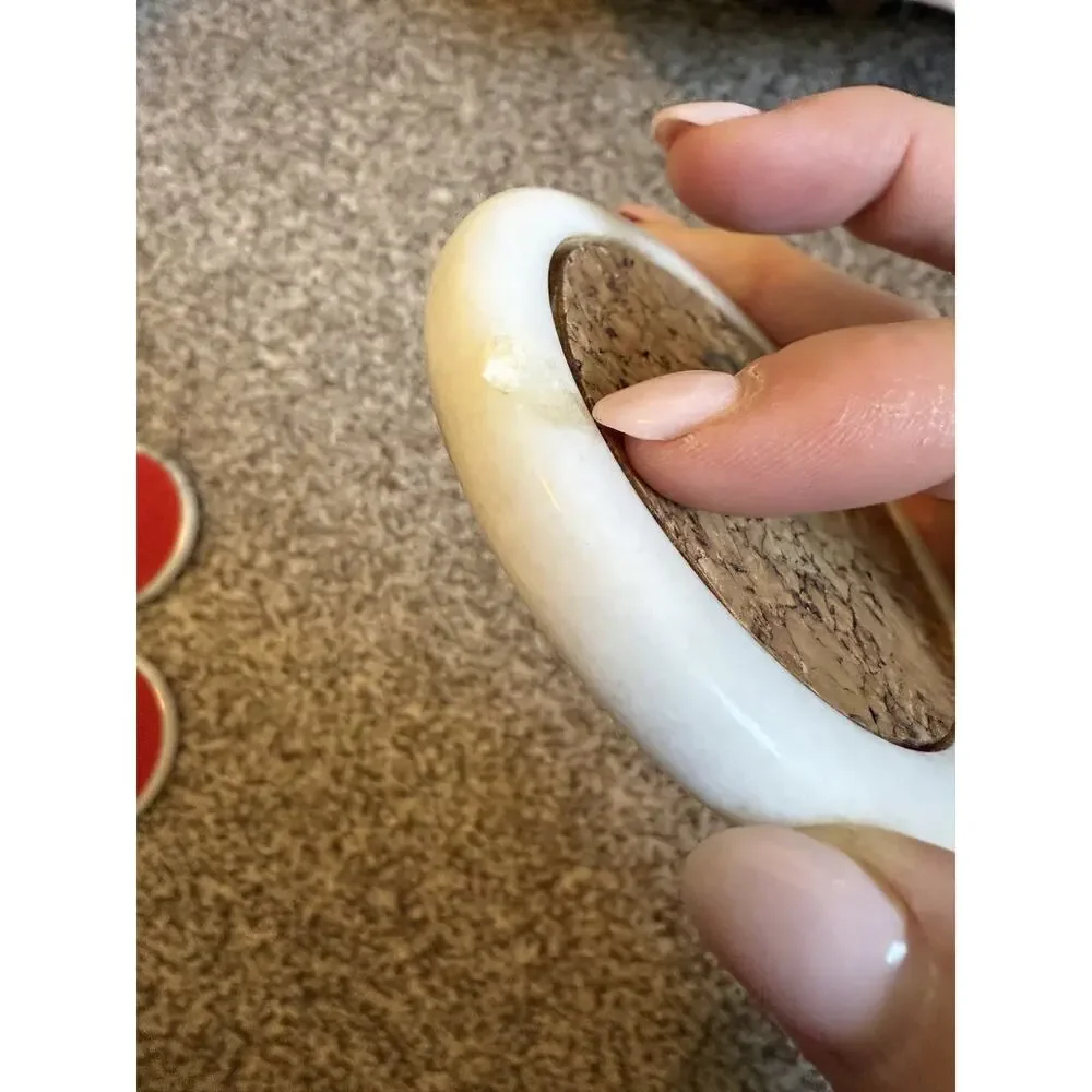 Vintage White Marble Coasters Set of five with Cork centers. Red Felt bases.